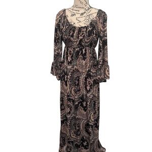 Boston Proper Black and Tan Bell Sleeve Gown